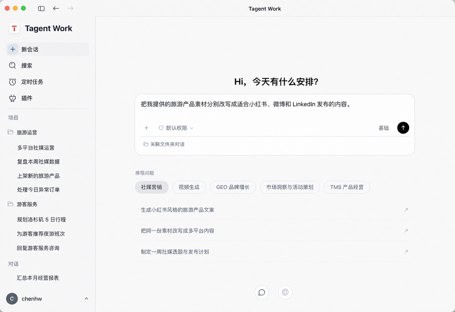 T-Agent Work travel operations workspace