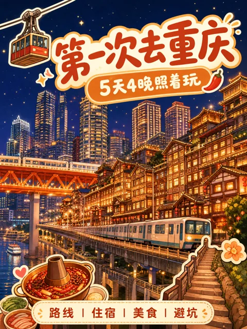 Xiaohongshu post · a five-day first-timer’s guide to Chongqing 1