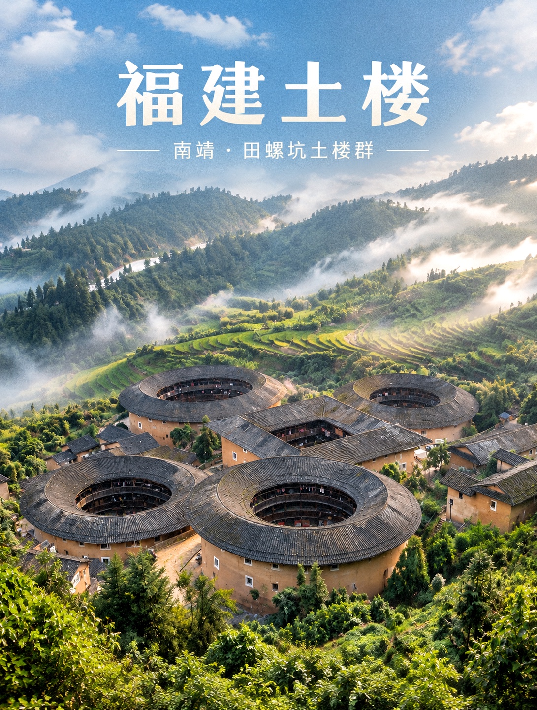 A travel poster built on the T-Agent Tianluokeng image, with a headline overlaid